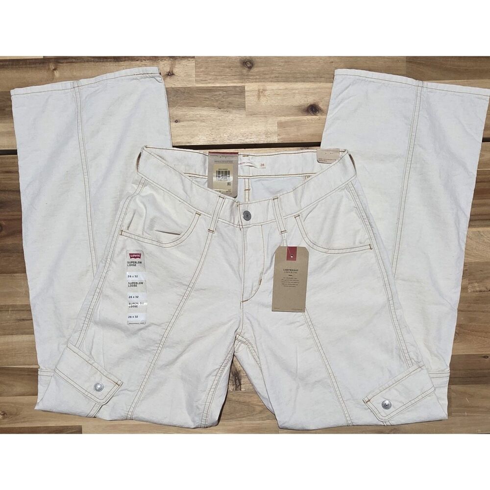 NWT Levi’s Superlow Loose Linen Blend Cargo Jeans – Off-White - Cream